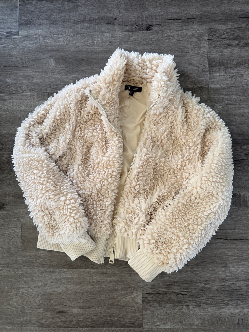 Zara Cream Teddy Fleece Zip Jacket